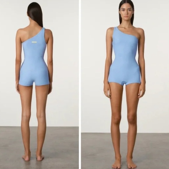 Zulu & Zephyr Other - Zulu & Zephyr Waffle Bodysuit One Shoulder Swim Bikini Size 10 Ocean Blue nwt